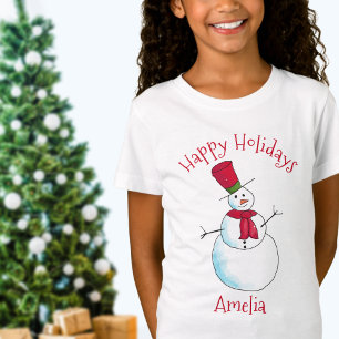 Monogrammed Happy Holidays Christmas Snowman T-Shirt