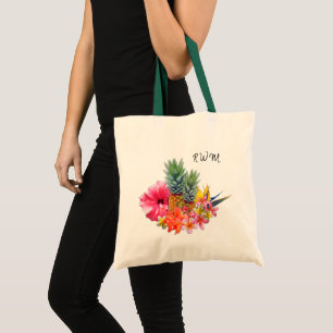 Monogrammed Hawaiian Flowers Pineapples Design Bag