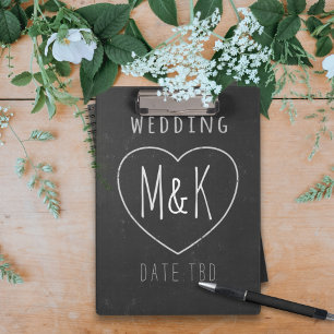 Monogrammed Heart Rustic Black Wedding Clipboard