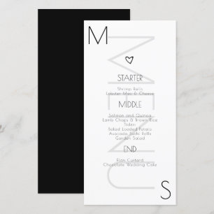 Monogrammed Heart Wedding Black White Menu