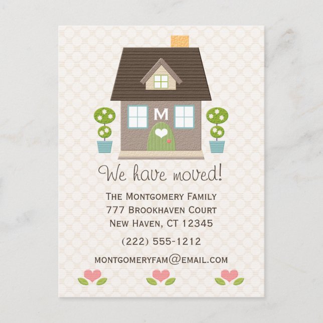 Monogrammed Home Moving Announcement Postcard (Front)