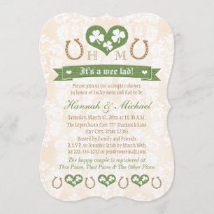 Monogrammed Horseshoe Shamrock Couples Baby Shower Invitation