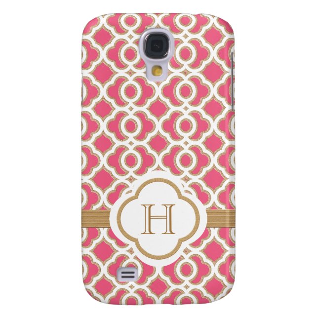 Monogrammed Hot Pink and Gold Moroccan Case-Mate Samsung Galaxy Case (Back)