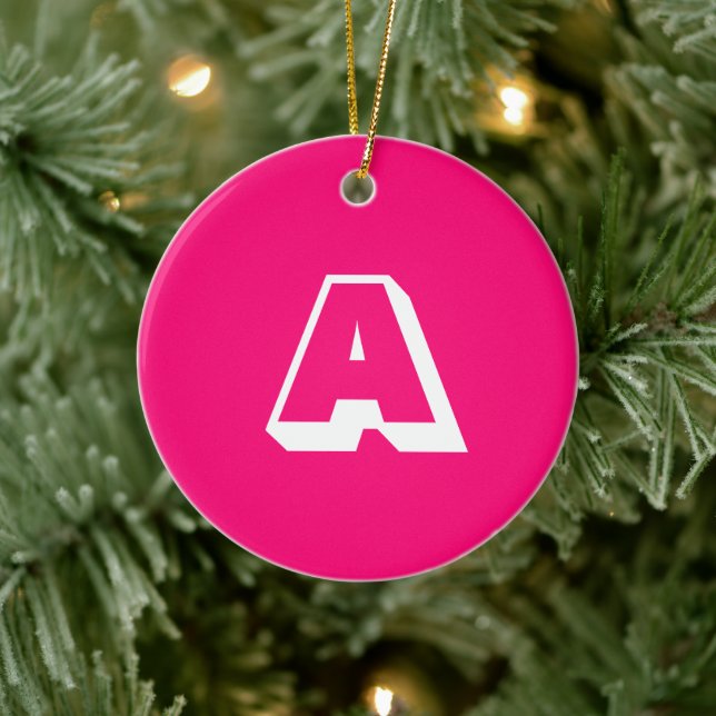 Monogrammed hot pink fuchsia custom initial ceramic tree decoration (Tree)