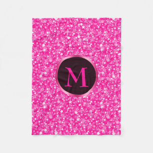 Monogrammed Hot Pink Glitter Pattern Fleece Blanket