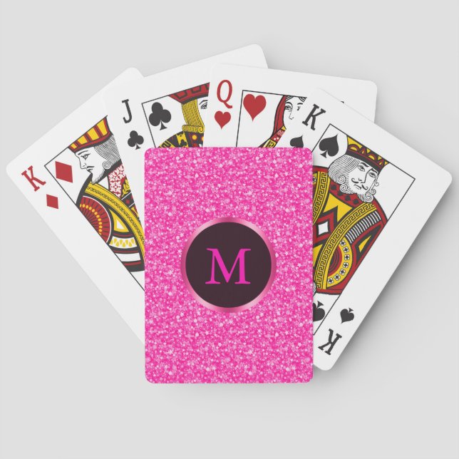 Monogrammed Hot Pink Glitter Playing Cards (Back)