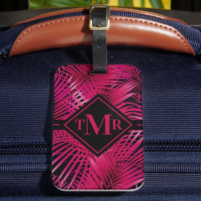 Monogrammed Hot Pink Palm Luggage Tag (Front Insitu 2)