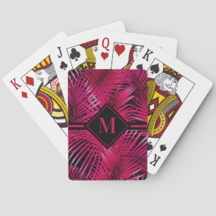 Monogrammed Hot Pink Palm Playing Cards