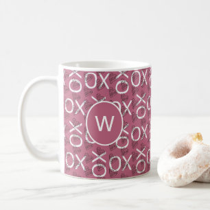 Monogrammed  Hugs Kisses XOXO Pink Coffee Mug