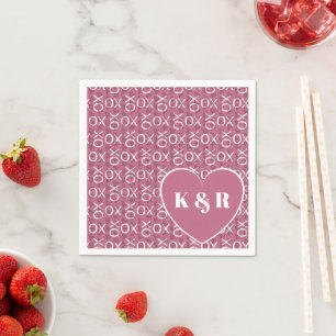 Monogrammed  Hugs Kisses XOXO Pink Valentines Day Napkin