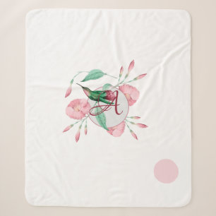 Monogrammed Hummingbird Pink Mint Floral DECOR Sherpa Blanket