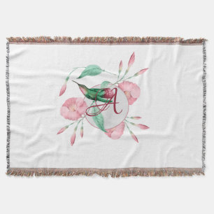 Monogrammed Hummingbird Pink Mint Floral DECOR Throw Blanket