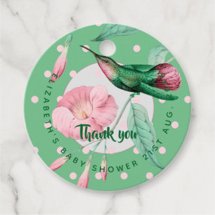 Monogrammed Hummingbird Pink Mint Floral Gift Tags