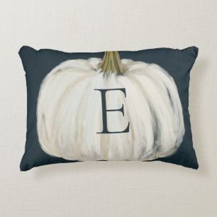 Monogrammed Indigo and White Fall Pumpkin Decorative Cushion