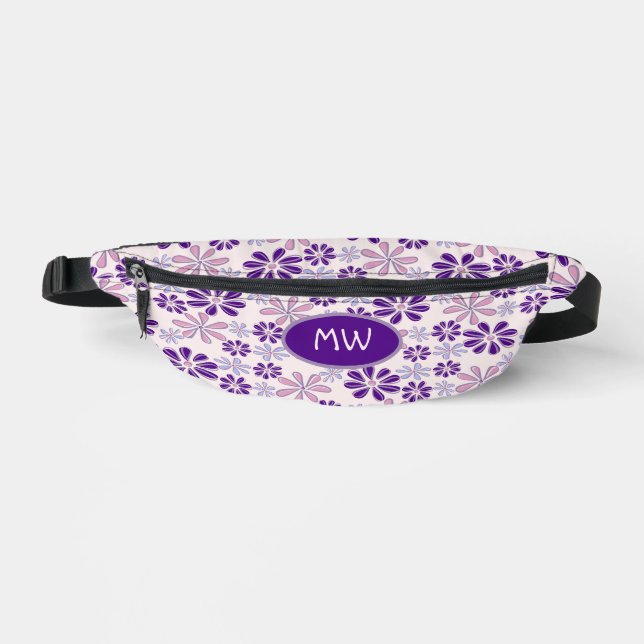 Monogrammed Indigo Pink Flower Butterfly Doodle Bum Bags (Front)