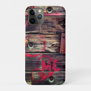 Monogrammed Industrial Rustic Wood Pattern iPhone 11 Pro Case