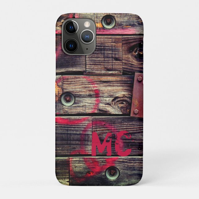 Monogrammed Industrial Rustic Wood Pattern Case-Mate iPhone Case (Back)