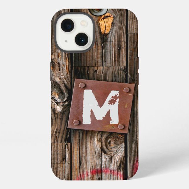 Monogrammed Industrial Rustic Wood Pattern iPhone Case (Back)