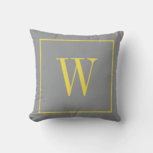 Monogrammed Inital Modern Trendy Grey Yellow Cushion