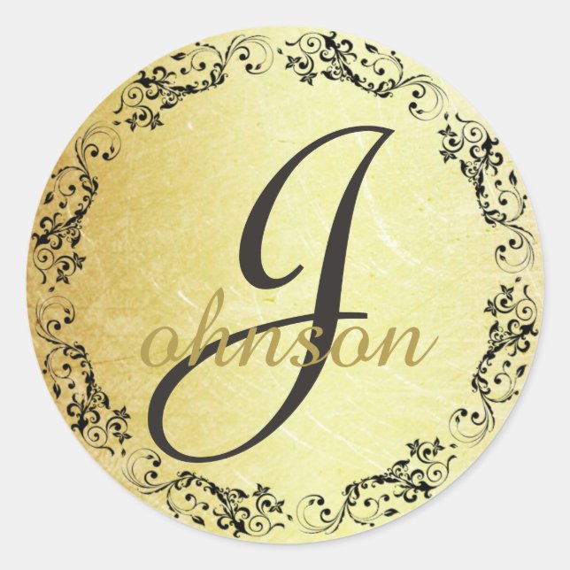 Monogrammed Initial Black and Gold Letter Sticker (Front)