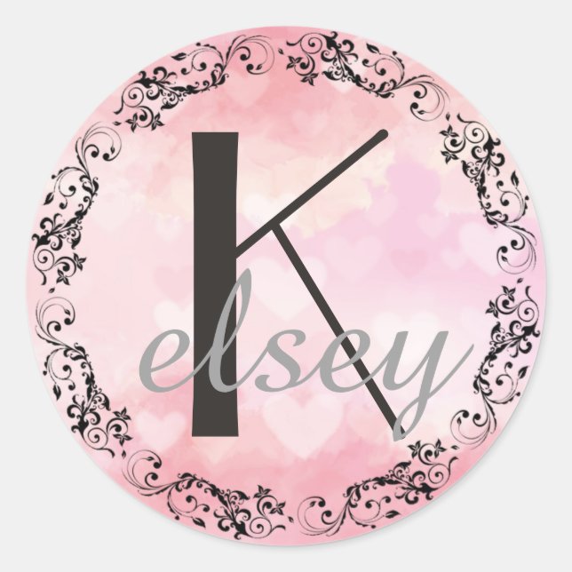 Monogrammed Initial Black and Pink Letter Sticker (Front)