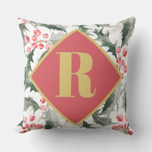 Monogrammed Initial Botanical Christmas Decor Cushion