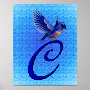 Monogrammed Initial C Bluebird Poster