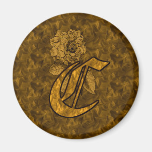 Monogrammed Initial C Gold Peony Magnet