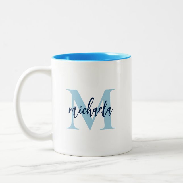Monogrammed Initial Elegant Handwritten Name Two-Tone Coffee Mug (Left)