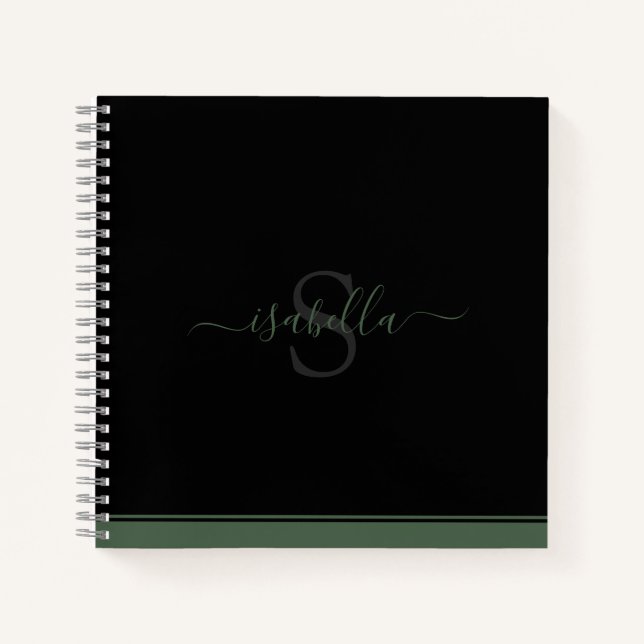 Monogrammed Initial Elegant Script Evergreen Notebook (Front)