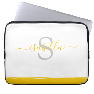 Monogrammed Initial Elegant Script Yellow Laptop Sleeve