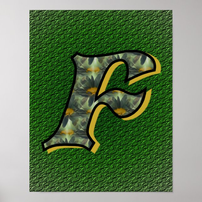 Monogrammed Initial F Black Daisies Poster (Front)