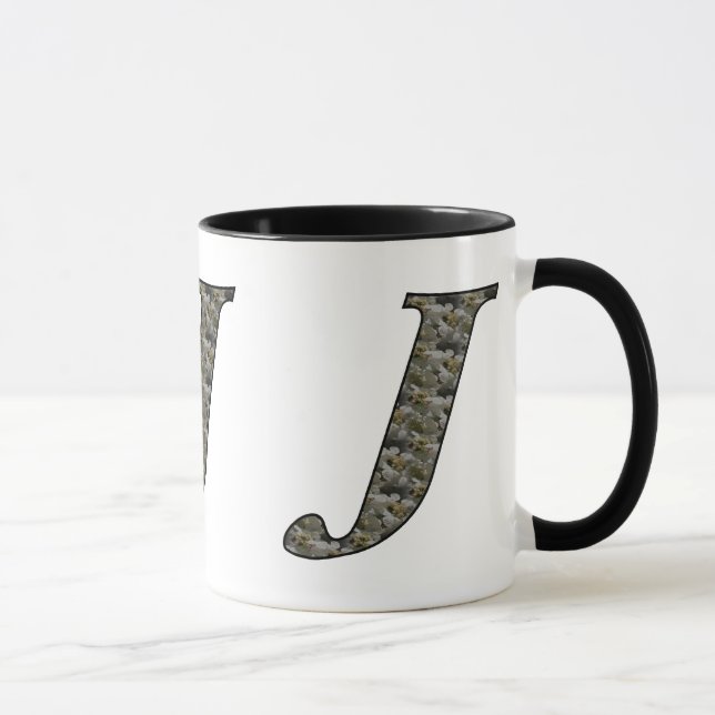 Monogrammed Initial J Hydrangea Floral Mug (Right)