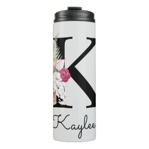 Monogrammed Initial K Pink Boho Floral Thermal Tumbler