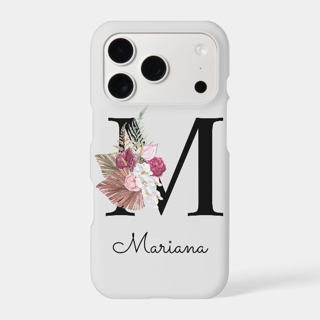 Monogrammed Initial M Pink Boho Floral (Back)