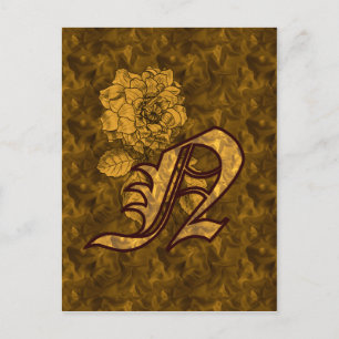 Monogrammed Initial N Gold Peony Postcard