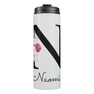 Monogrammed Initial N Pink Boho Floral  Thermal Tumbler
