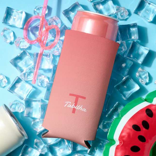 Monogrammed Initial Name Script Gradient Red White Seltzer Can Cooler (In Situ Summer)