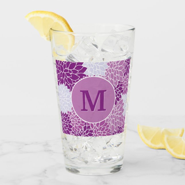 Monogrammed Initial Purple Floral Vintage Pattern  Glass (Front Ice)