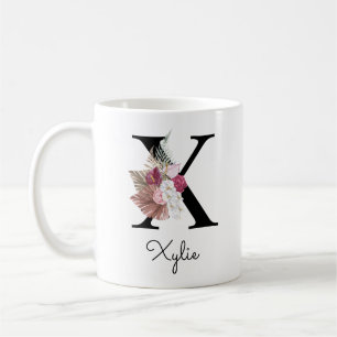 Monogrammed Initial S Pink Boho Girly Floral Coffee Mug