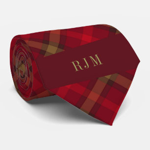 Monogrammed Initials and Red Plaid Tie