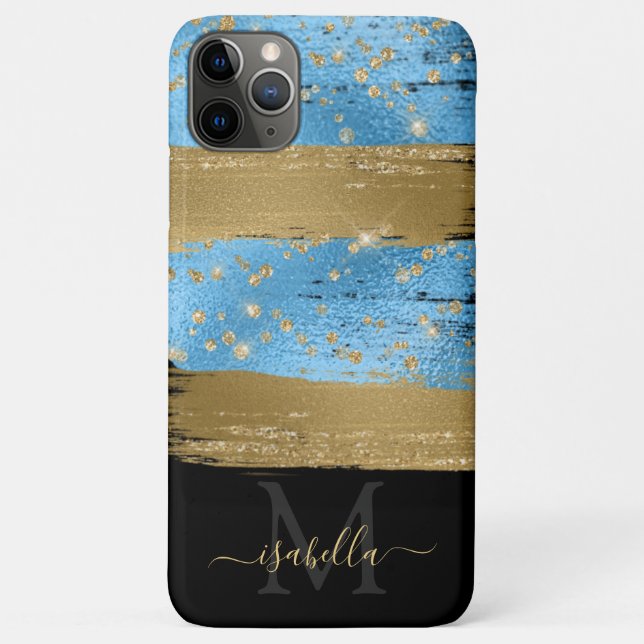Monogrammed Initials Black Blue Gold Case-Mate iPhone Case (Back)