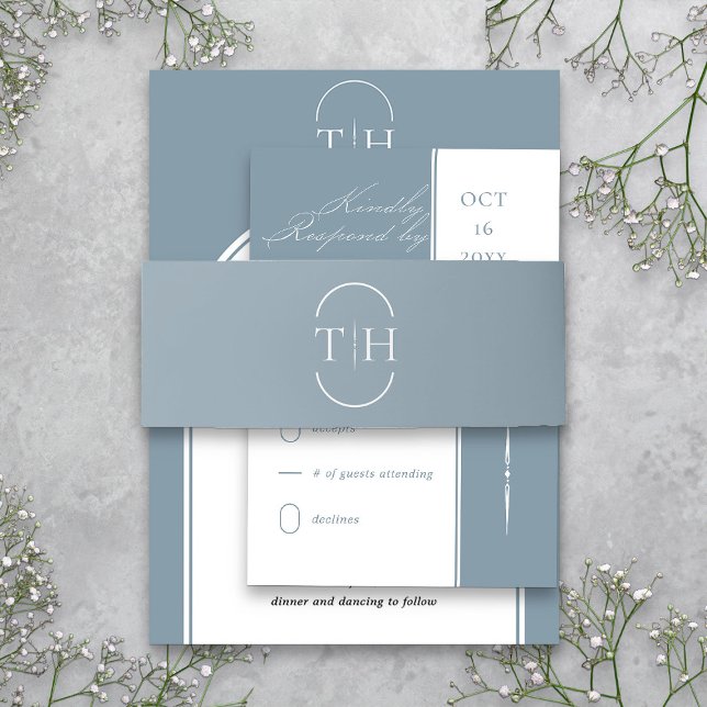 Monogrammed Initials Dusty Blue Wedding Invitation Belly Band (Dusty Blue Monogrammed wedding invitation belly band  from my Wedding Colors Collection)