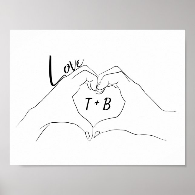 Monogrammed Initials Love Heart Line Art Drawing  Poster (Front)