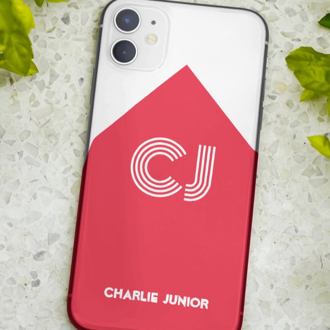 Monogrammed initials Minimalist white and red Case-Mate iPhone Case (Creator Uploaded)