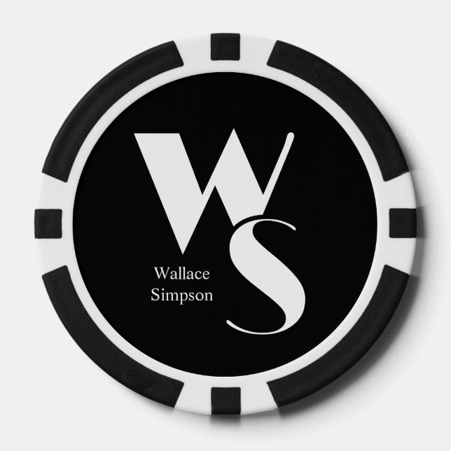 Monogrammed Initials Name Black and White Playing Poker Chips (Front)