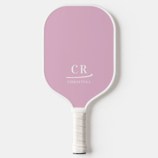 Monogrammed Initials Name Minimalist Pink & White Pickleball Paddle (Front)