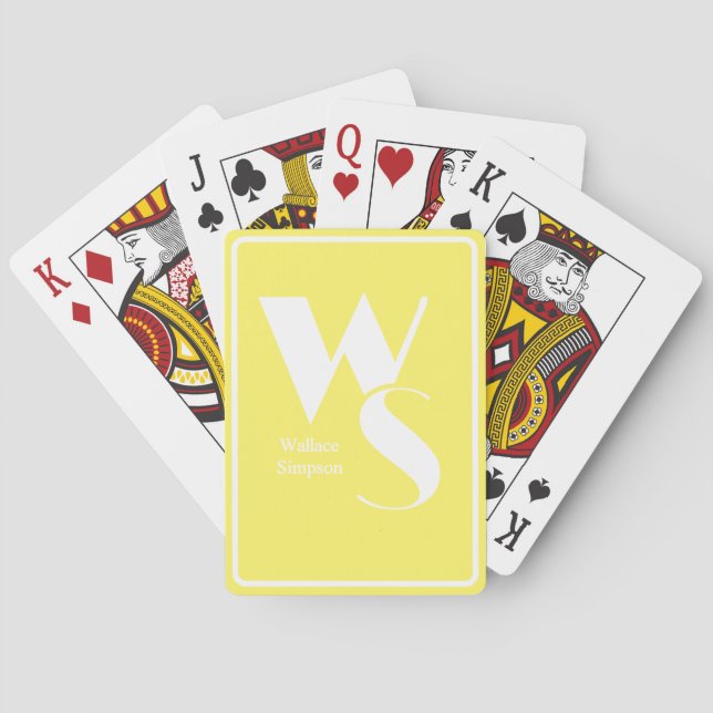 Monogrammed Initials Name Yellow White Table Game Playing Cards (Back)