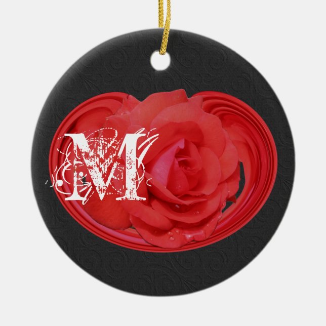 Monogrammed Initials Rose Floral Ornament (Front)
