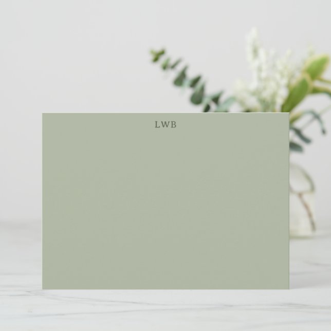 Monogrammed Initials Sage Jade Modern Stationery Card (Standing Front)